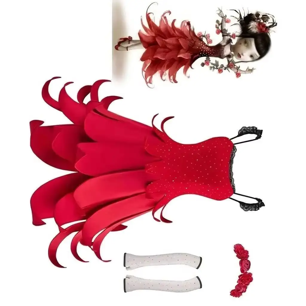

Anime Miss Acacia Cosplay Costume Sexy Women Red Suspender Dancing Dress Suit Halloween Carnival Party Musical Stage Ball Gown