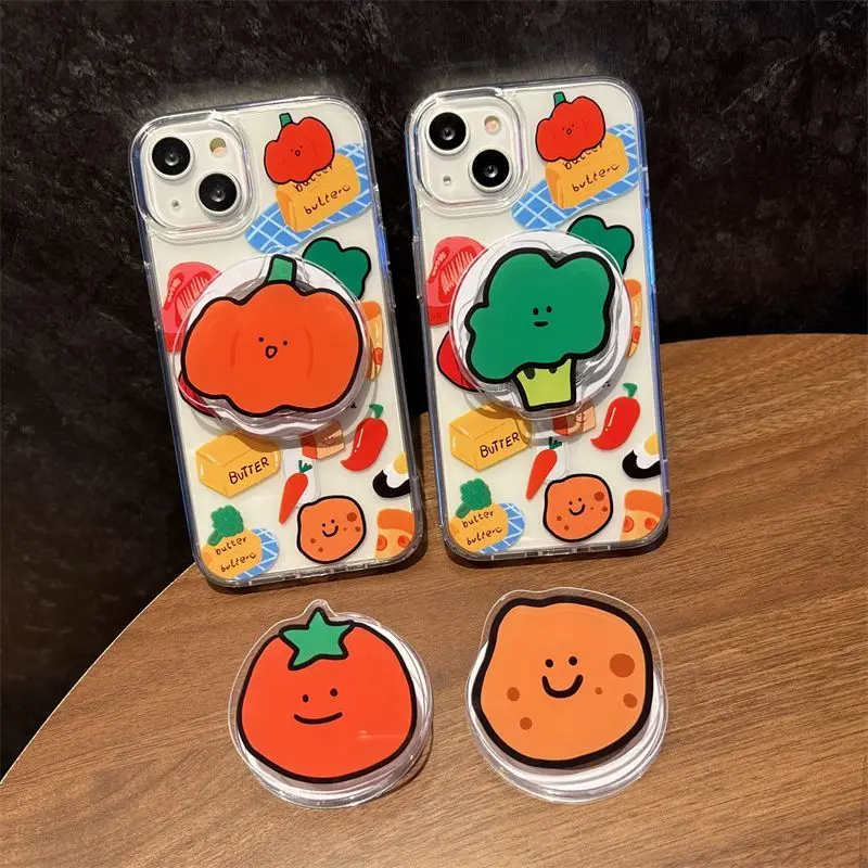 

Корейский милый мультяшный овощной магнитный держатель для телефона Tok Griptok для IPhone 16, 15, 13, универсальный держатель-подставка Samsung