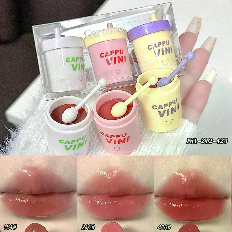 1/3개 귀여운 작은 우유병 모양 립글로스 보습 미러 워터 립글로스 섹시 레드 립 틴트 립밤 립 메이크업 화장품