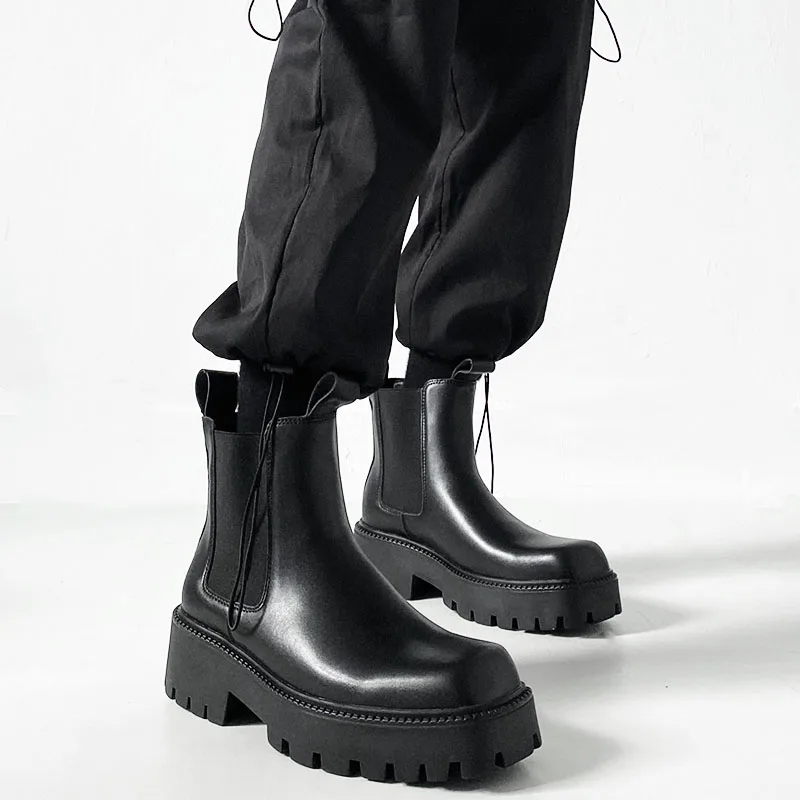 

men luxury fashion chelsea boots brand designer square toe shoes punk nightclub dress cowboy original leather boot ankle botas