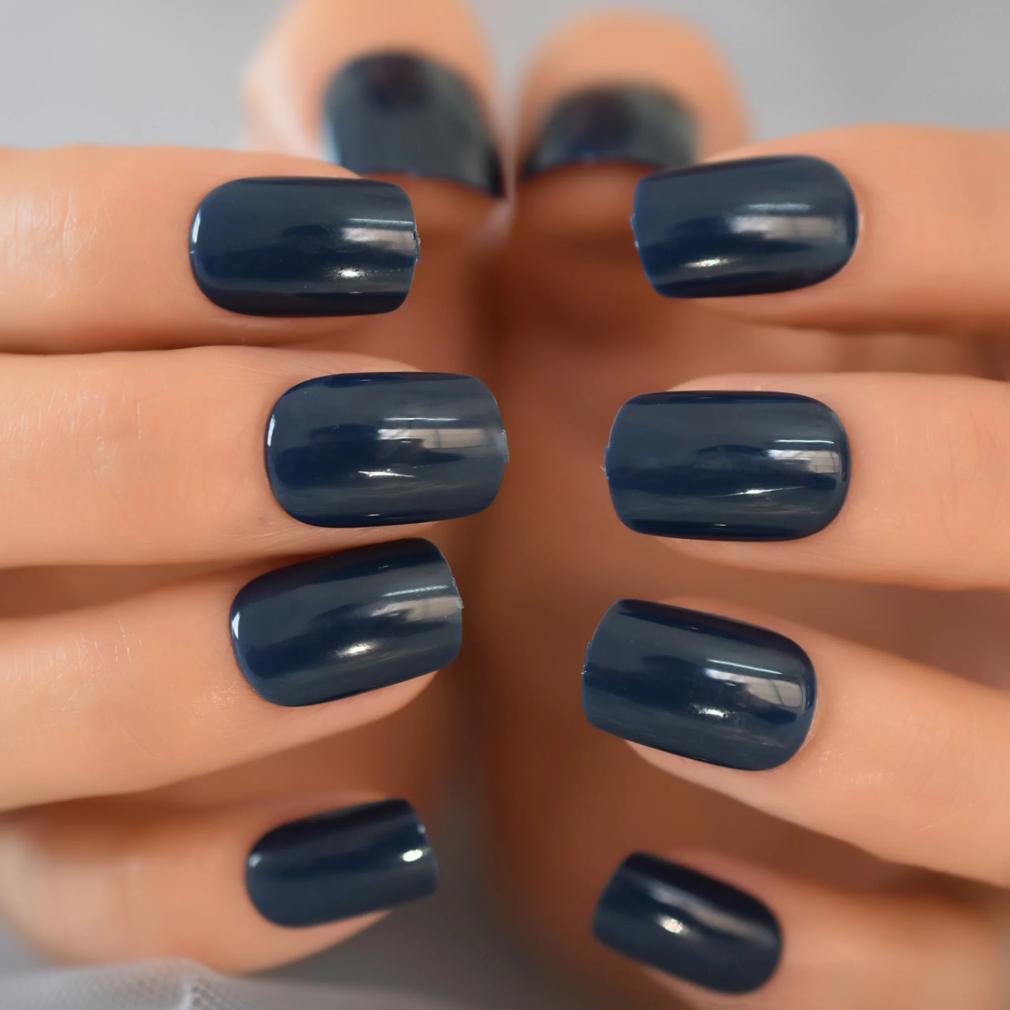 Short Artificial Fake Nails Stick On With Glue On Back Dark Blue Nails Suppliers For Professionals Manciure Nail Art Shop