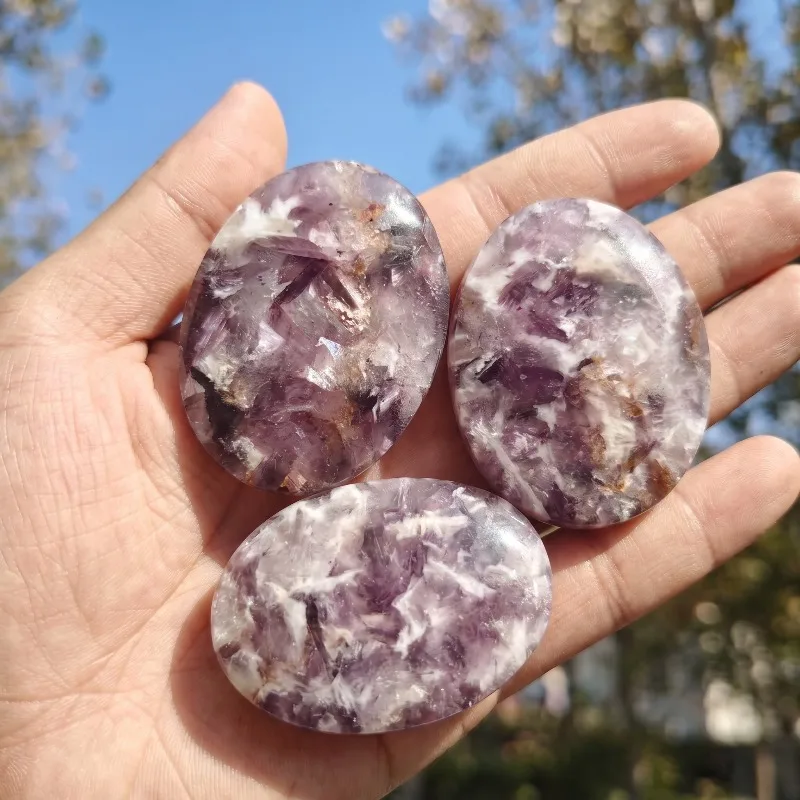 Natural Purpurite Palm Stone Polished Handheld Worry Stone Purple Crystal Mineral Desktop Display Collection Gift