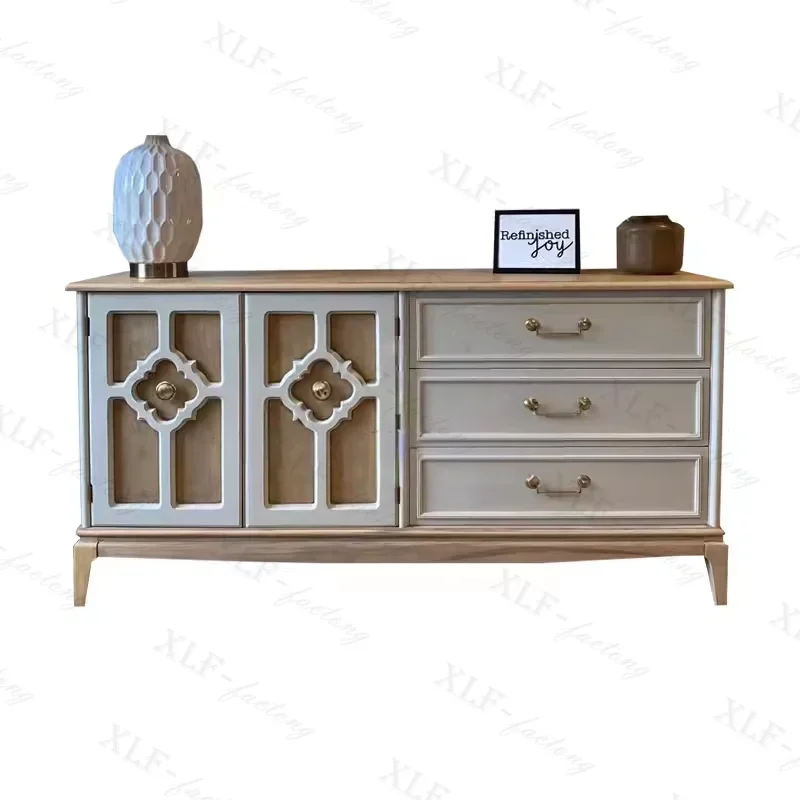 ls 42French solid wood locker old retro carving modern simple cream style antique TV cabinet