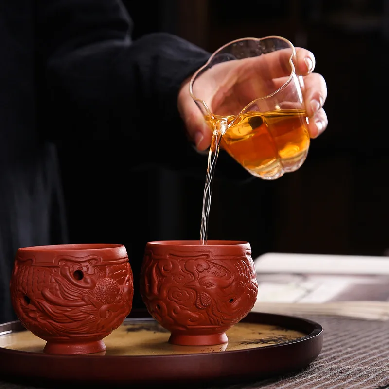Tasse à thé chinoise en argile violette, sculpture à la main, bol à thé Portable pour l'extérieur, tasse principale, tasse à thé traditionnelle Zisha, verres pour la maison