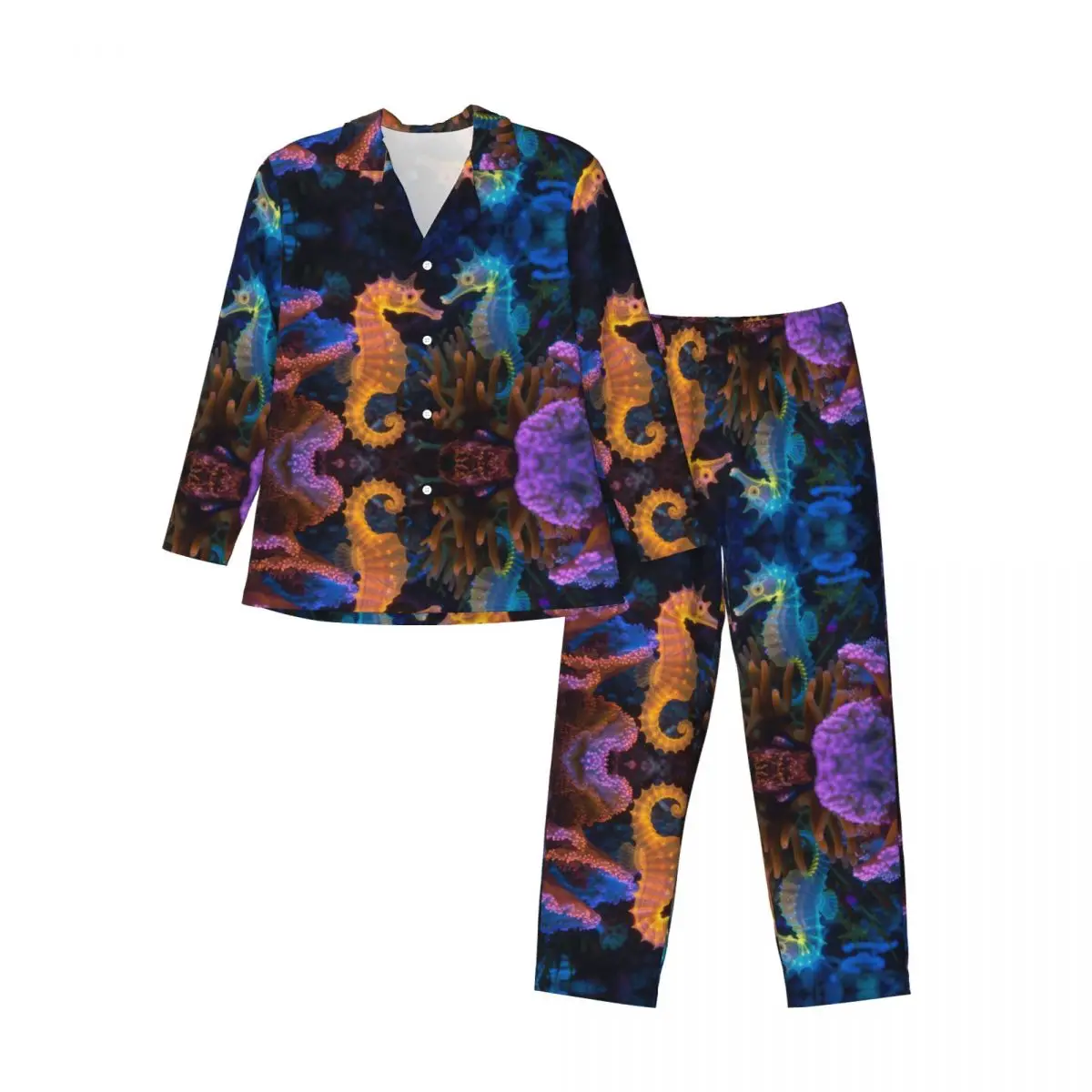 Men's Home Suits Long-sleeved Sea Horse Animal With Fantastic Neon Lighting (2) Suits for Autumn and Winter Pajamas for Men