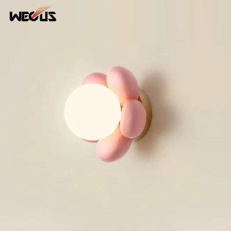 

Flower Wall Light Cream Style Bedroom Bedside Lamp Modern Simple Kids Room Light Background Wall Decorative Light