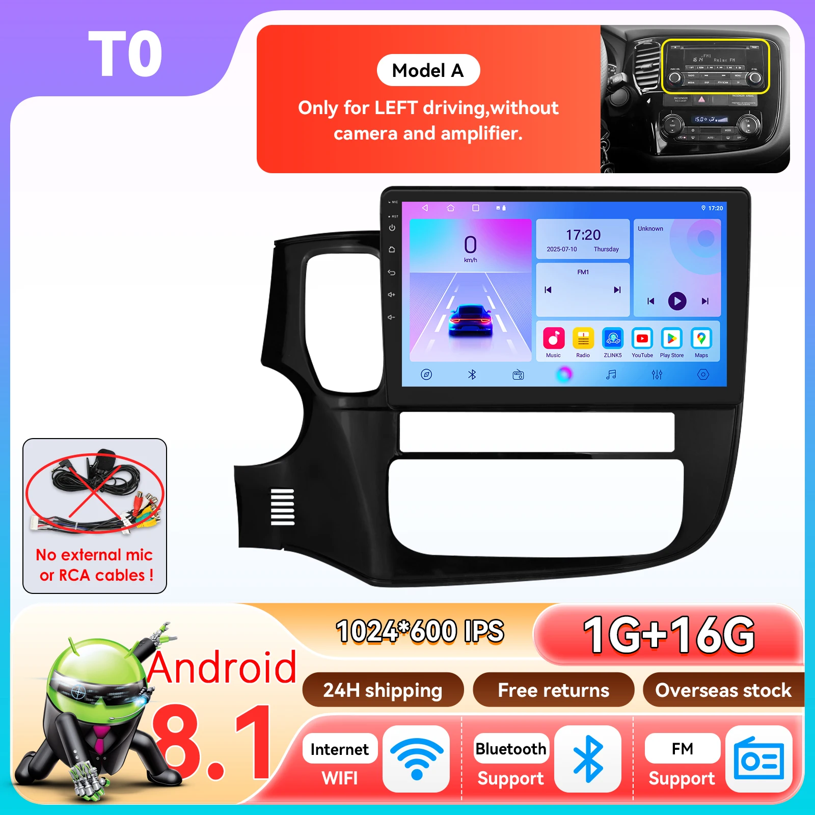 Hizpo 10.1" 8-core Android auto multimedia voor Mitsubishi Outlander 3 2012 - 2018 Carplay GPS autoradio intelligent systeem head unit 2 Din