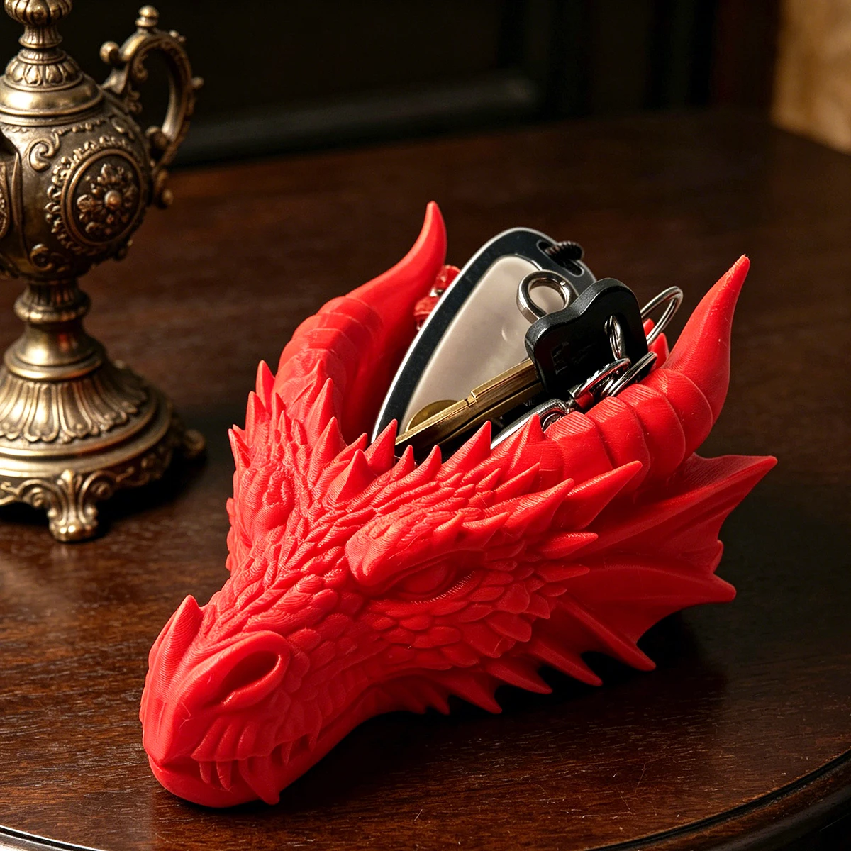 Red Dragon Head-Shaped Storage Tray, Creative Fantasy-Style Desktop Organizer, Home Entryway Key and Car Key Storage Box, Office Desk Stationery, Paper Clips, Coin Storage Tray, Study Desk Small Item Organizer, Gift fo