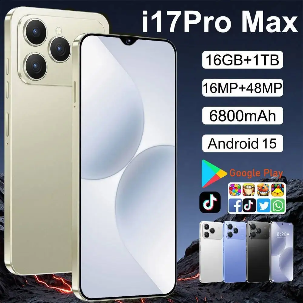 2026 حار I17 Pro Max جديد 7.0 بوصة الإصدار العالمي بطاقة ذكية مزدوجة أصلية 16 جيجابايت + 1 تيرا بايت 6800 مللي أمبير وظيفة التعرف على الوجه