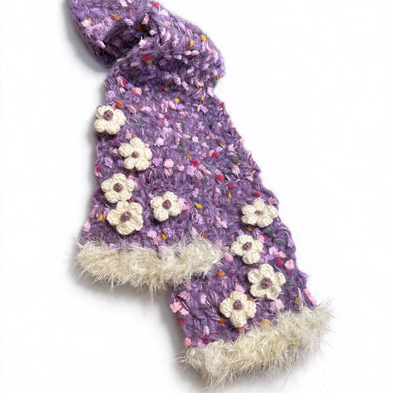 handmade purple grape flower scarf Women winter warm custom crochet soft floral knit neckwarmer girls Casual outdoor neckwear