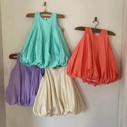 Girl's Sleeveless Solid Color Dress Summer Sundress Casual Girl Dress Sweet Flower Dress