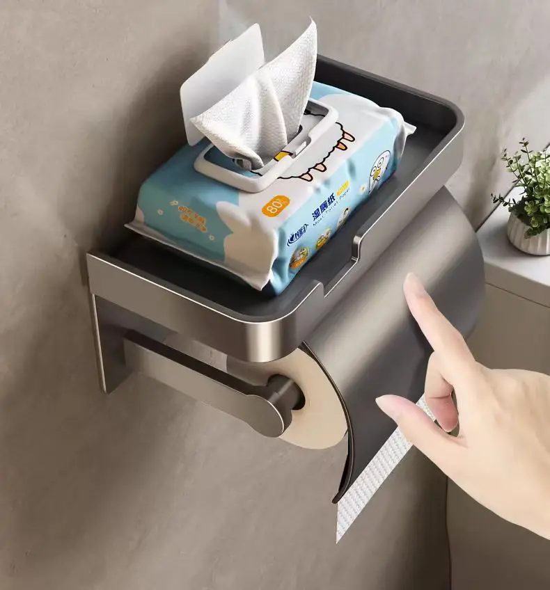 Toilet Paper Holder Tissue Hanger Wall-Mounted Paper Roll Rack Toilet Paper Holder Storage Phone Stand Tray Bathroom Accessories
