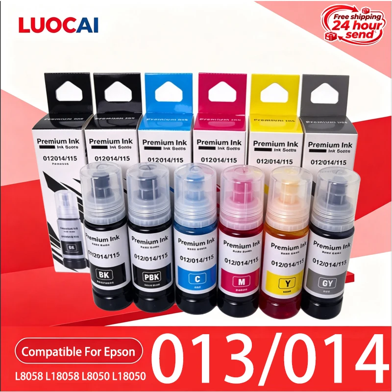 6piece  New 014 013 Refill DYE Ink Kits Comaptible For Epson L8168 L8188 Printers Vivid Color 70ML/PC Ink Refill Kits colorful