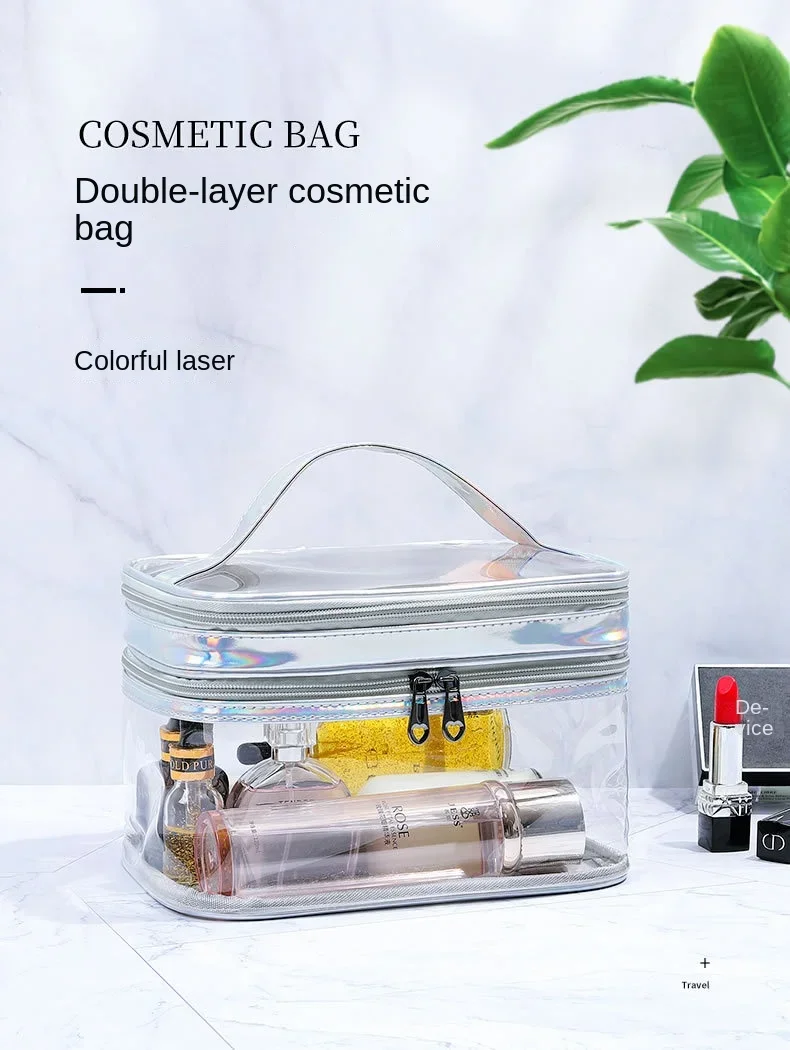 Transparente Kosmetiktasche für Damen, Netzkjolendesign, große Kapazität, Reise-Waschtasche für Mädchen, tragbar, wasserdicht, Aufbewahrungstasche – Detail 2