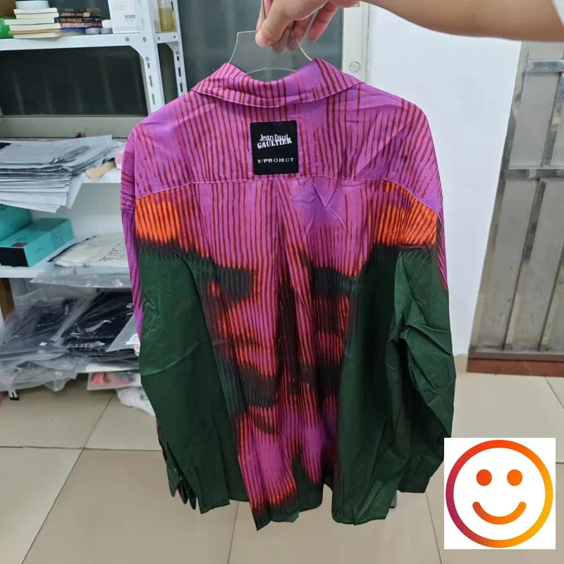 

Color Match Y/Project Embroidery Patch Label Vertical Stripe Long Sleeve Shirts Men Women Hip Hop Casual 3D Print V-Shape Shirts