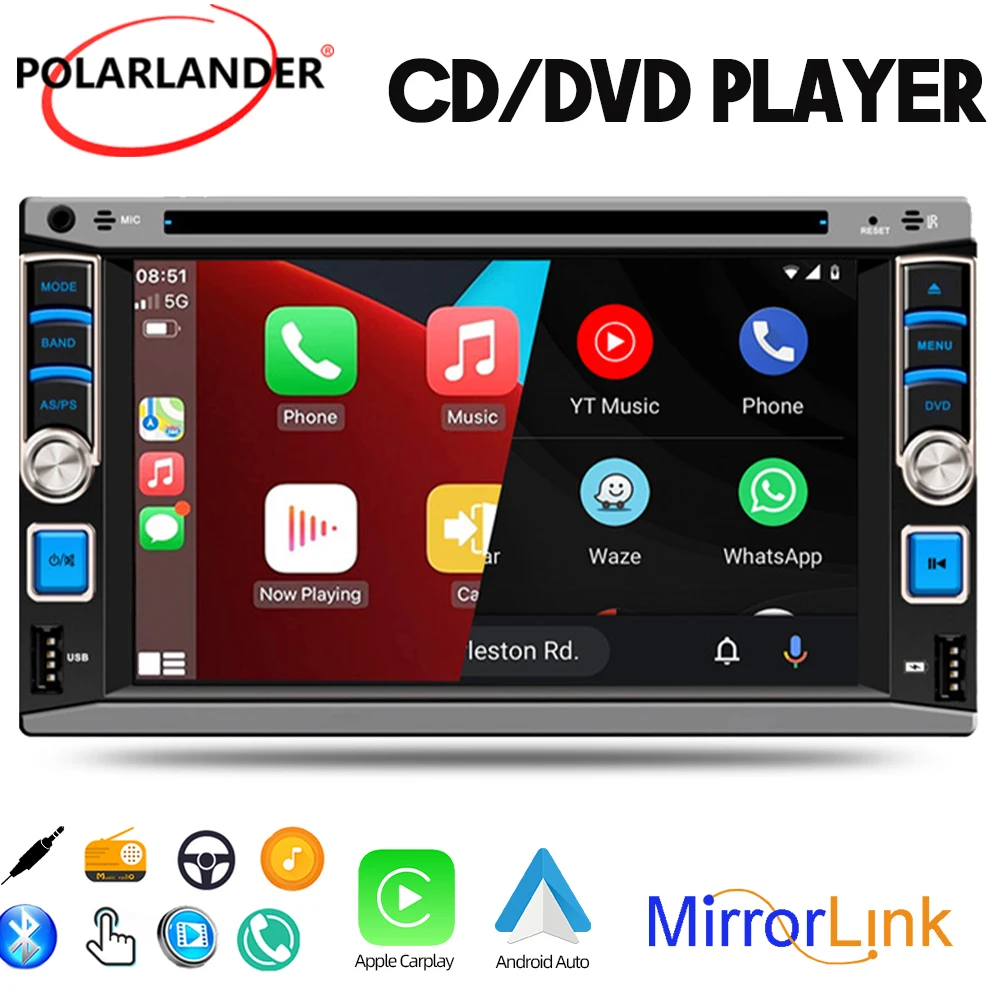 

Double Din Car Stereo 6.2 Inch Touch Screen Bluetooth 5.2 Handsfree Call Mirror Link SWC FM Receiver