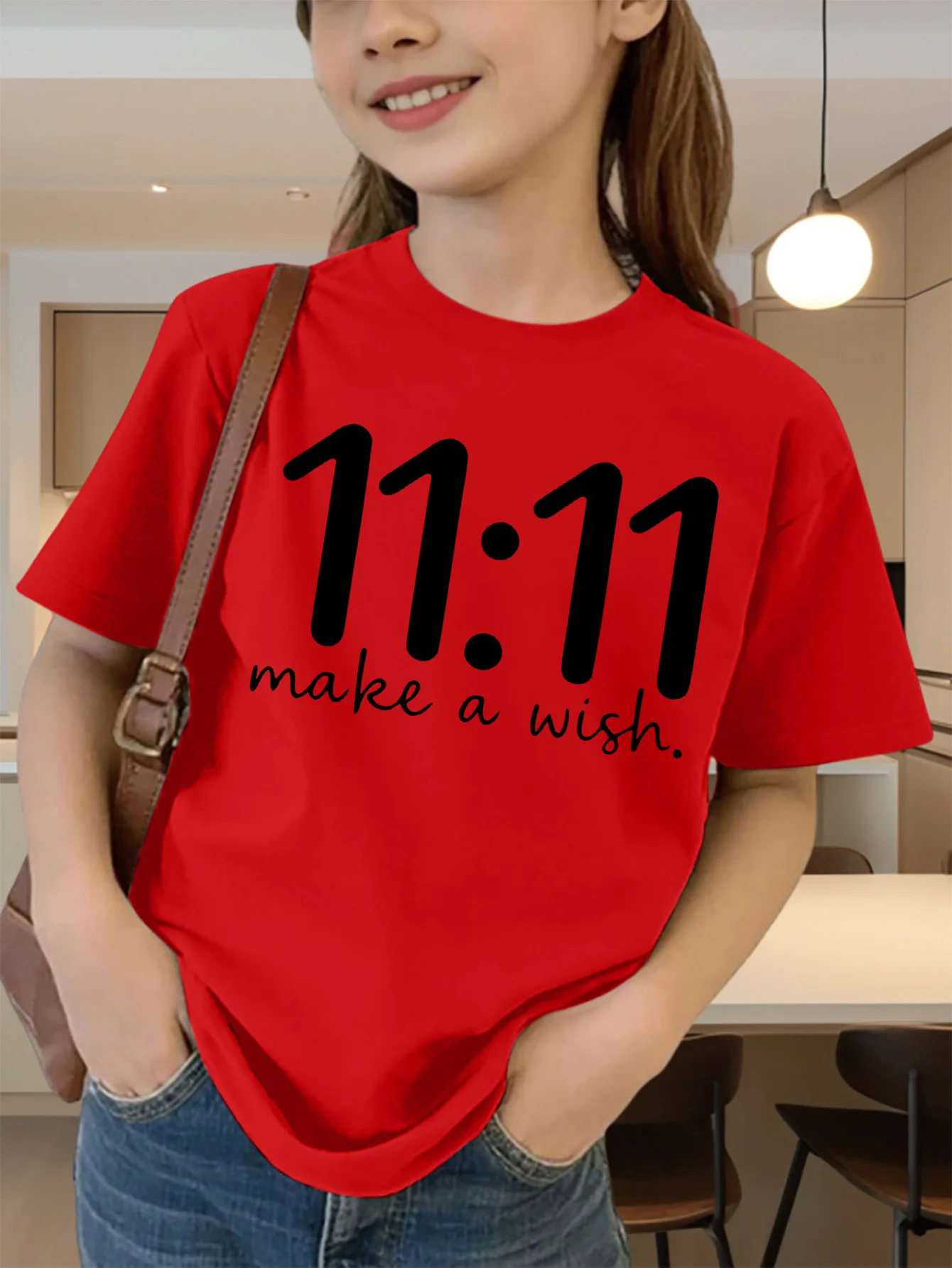 Cute 11 11 Make A Wish Letter Print Graphic Kids Tee Boys Girls Family Matching Cotton Crew Neck Short Sleeve Soft Summer Tee