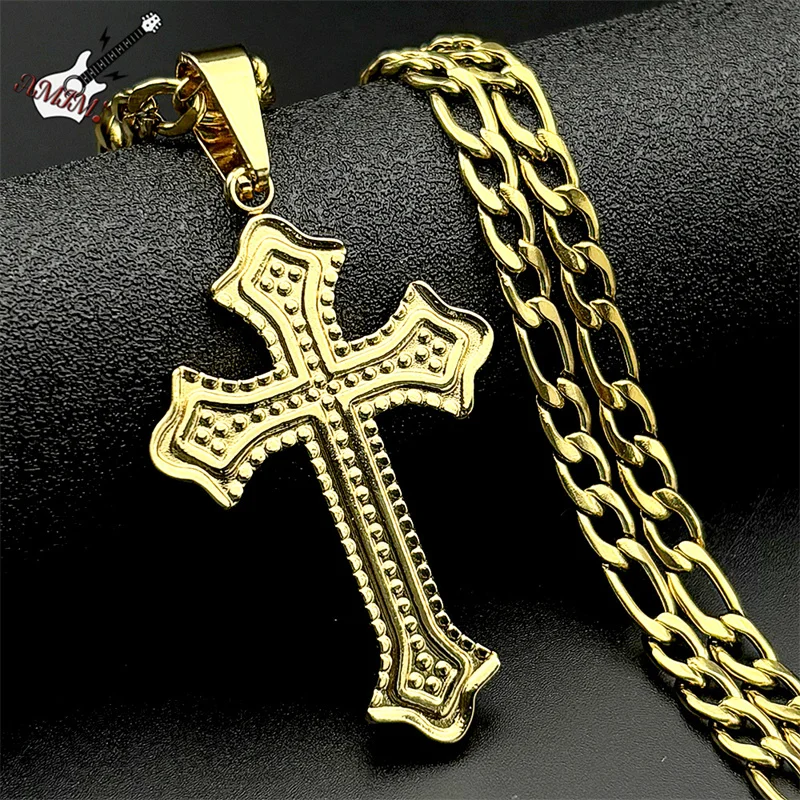 

Simple Cross Fashion Pedant Necklace For Women Men Stainless Steel Gold Color Christianity Faith Male Chain Jewelry Accessory