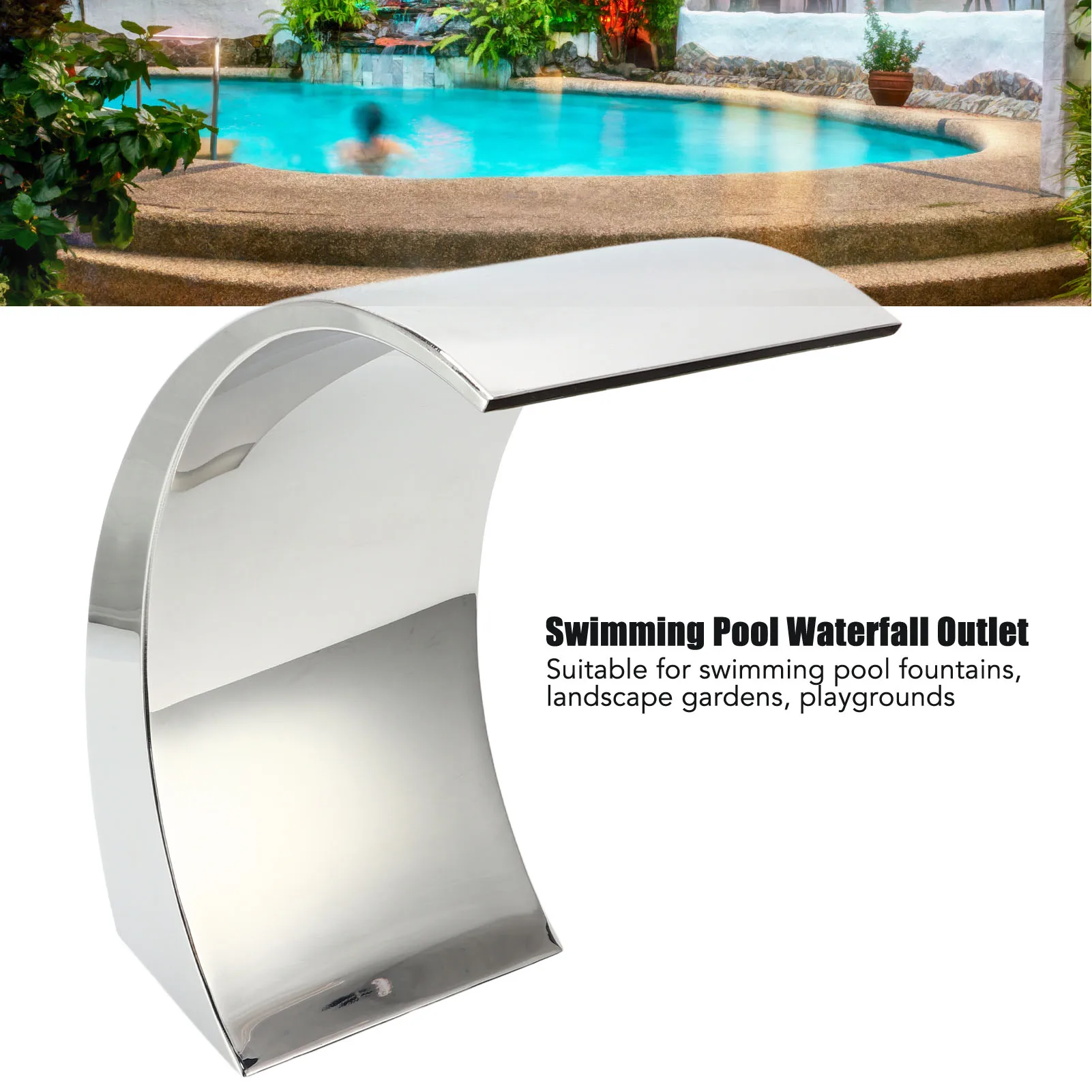 Salida de cascada para piscina G1 1/2, hilo femenino, diseño de arco redondeado, boquilla de fuente de agua de alta resistencia para piscina de acero inoxidable