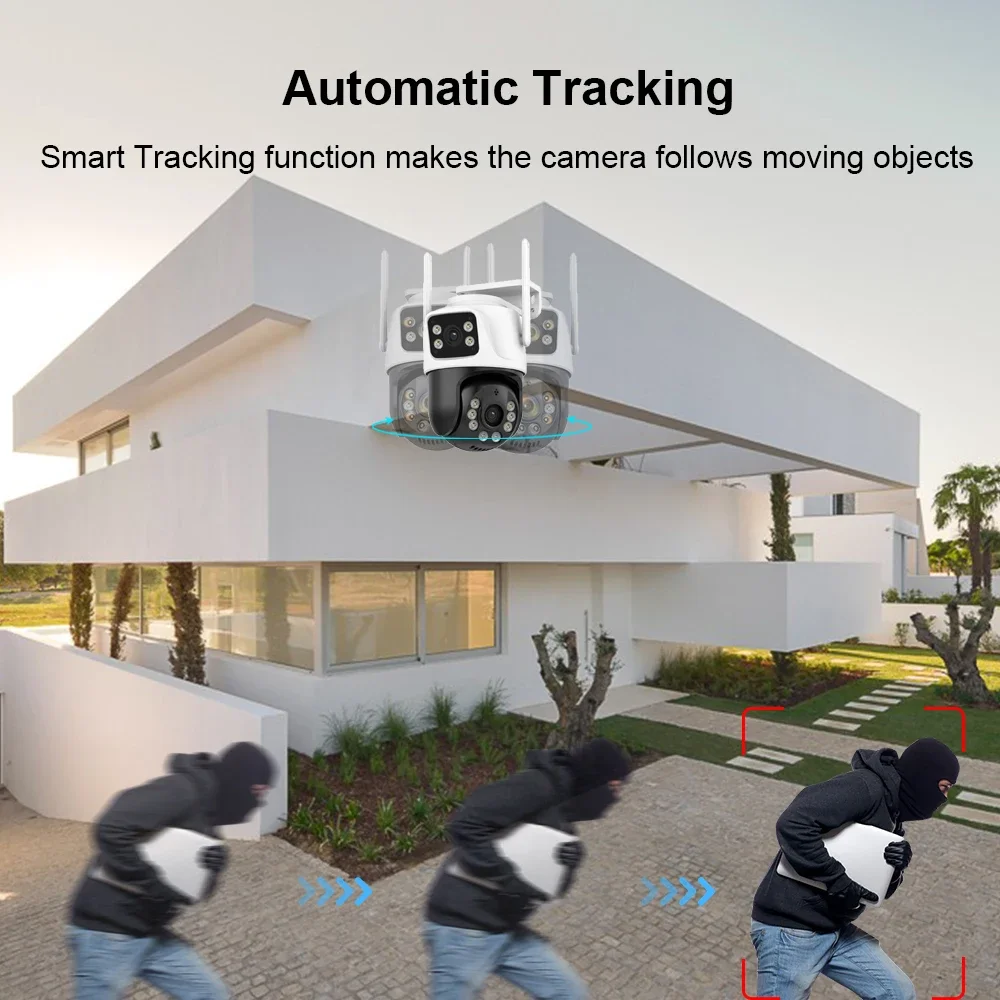 4K 8MP PTZ كاميرا لا سلكية في الهواء الطلق تتبع السيارات شاشة مزدوجة 6MP CCTV كاميرا مراقبة فيديو واي فاي كاميرا IP الأمن iCSeeApp #3