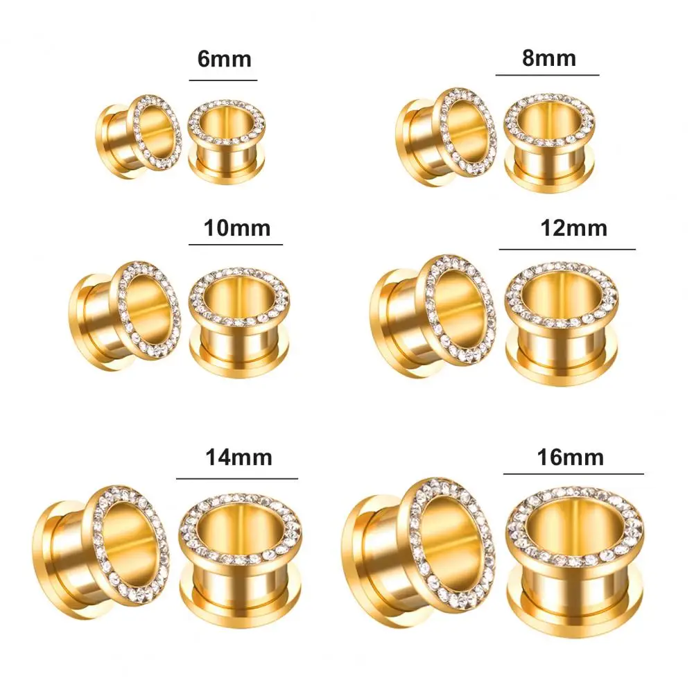 Polished Ear Gauges 4 Pairs Stainless Steel Ear Gauge Tunnels Rhinestone Punk Earrings Hop Ear Stretchers Expander Plugs for Men