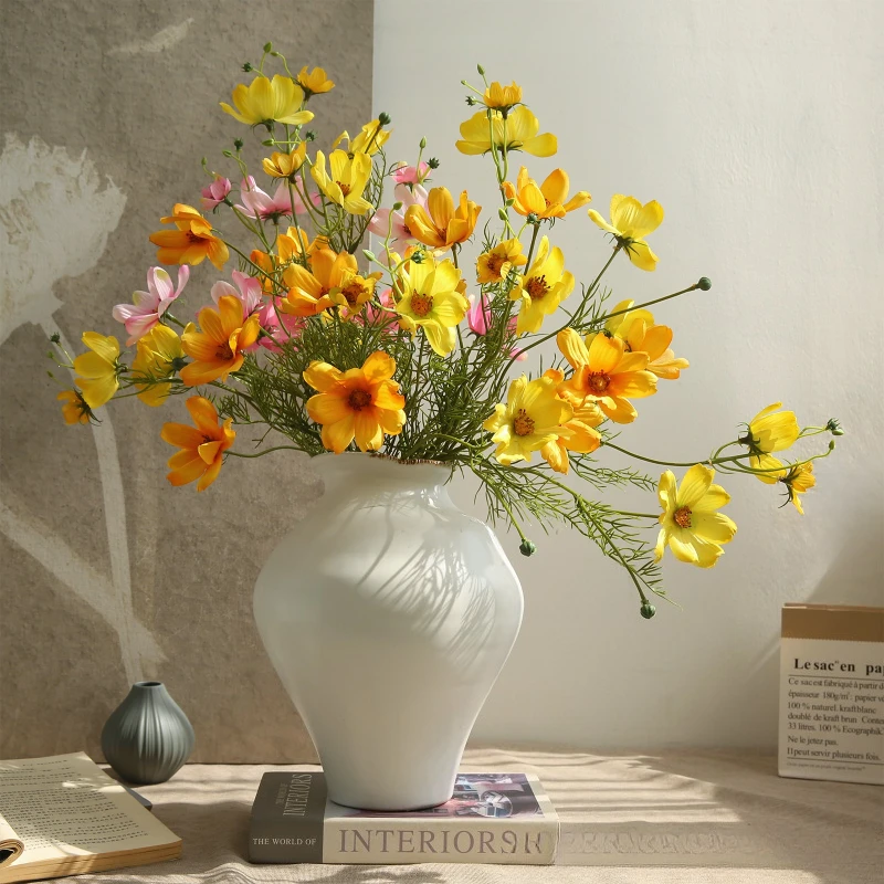 12 Piezas de Flores Artificiales de Seda, Planta de Coreopsis, Decoración Floral para el Hogar, Flor Artificial de Simulación, Ramas de Coreopsis de 5 Cabezas, Decoración para Salón