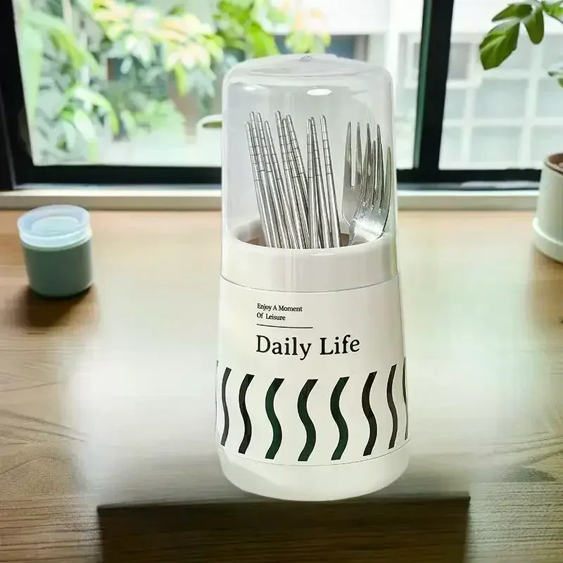 

1PC Utensil Holder for Kitchen, Dustproof Storage Box with Lid, Spoon & Chopstick Rest, Tableware Rack, Chopstick Bucket