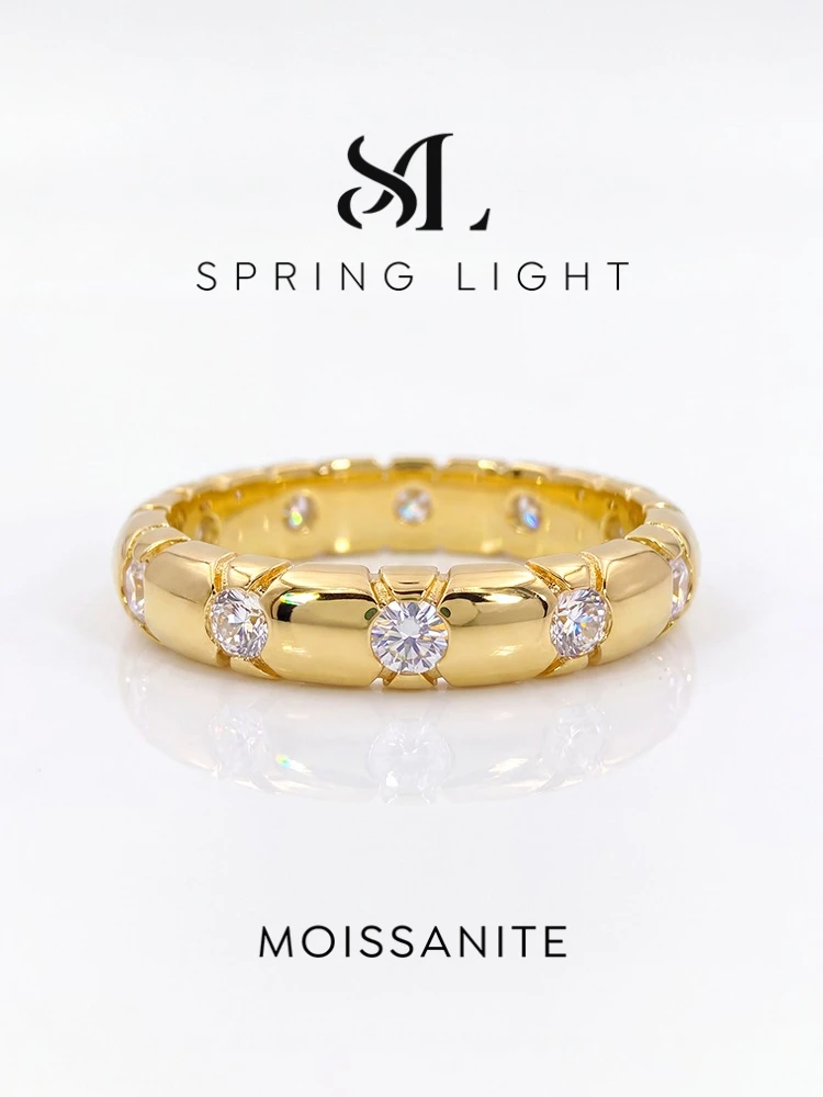 Einfacher, echter Moissanit-Diamant, runder, glänzender, gestapelter Ehering für Damen, Party, hochwertiger, personalisierter Schmuck – Detail 1