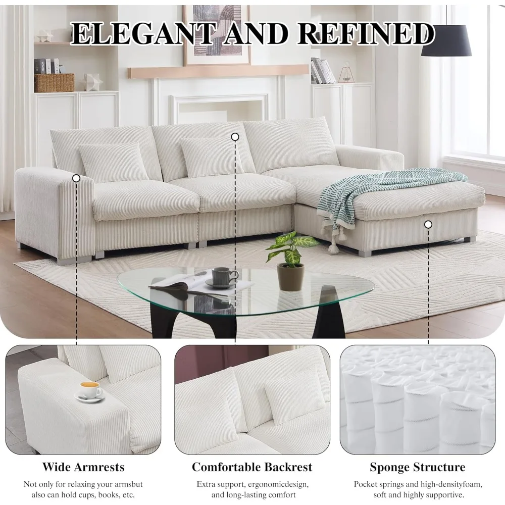 Современный Глубокий секционный диван L-образной формы, вельветовый диван 113/дюймовый с шезлонгом для комфорта гостиной