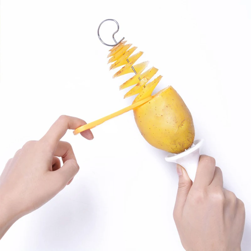 1 Set Stainless Steel Plastic Rotate Potato Slicer Twisted Potato Spiral Slice Cutter Creative Vegetable Tool Kitchen Gadgets