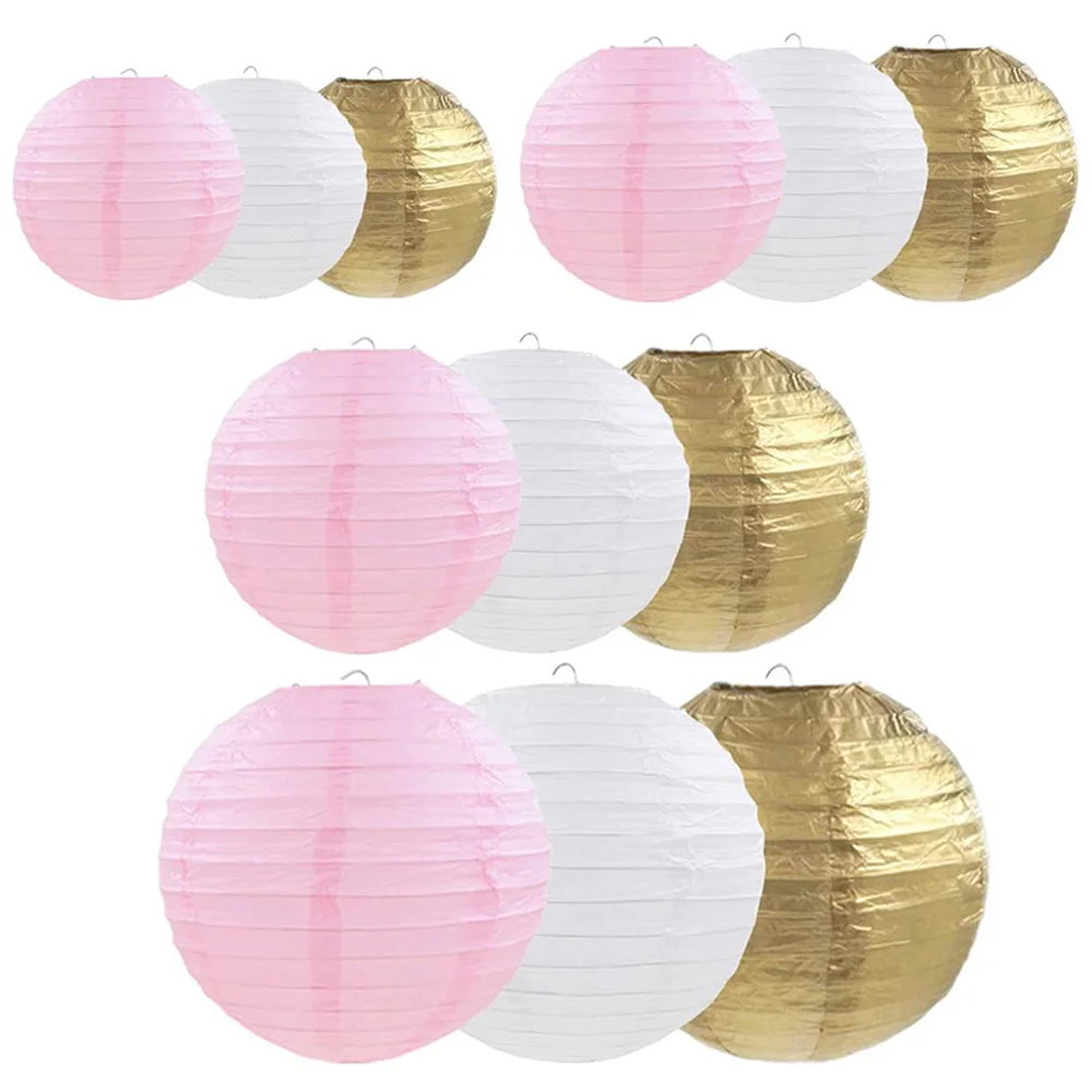 12pcs Party Hanging Lantern Round Paper Lantern Decorations Folding Paper Lantern Pendants Paper Lanterns