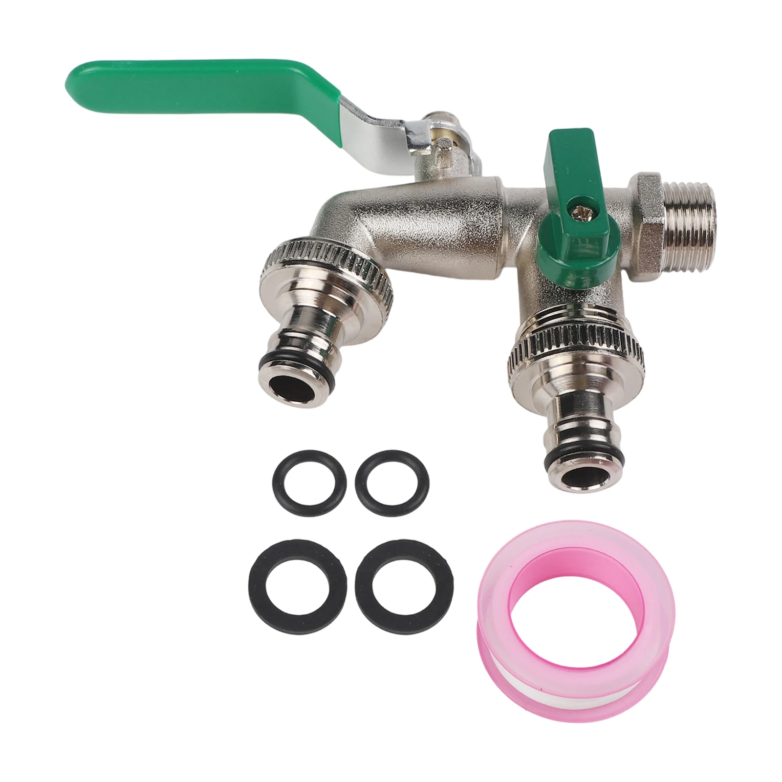 1/2'' Inch Brass Double Water Tap 3/4'' Outlet Nipple Faucet Hose Connector For Garden Washing Machine Rain Barrel