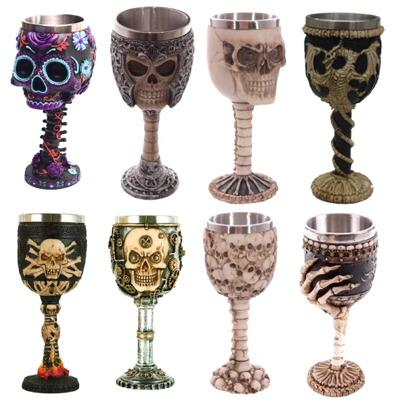 

Skull Goblet Water Cup 3D Gothic Stainless Steel Creative Dragon Skeleton Design for Bar Party Home Stein Mug Halloween Gifts