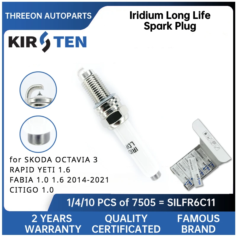 

KIRSTEN Iridium Spark Plug for SKODA OCTAVIA 3 RAPID YETI 1.6 FABIA 1.0 1.6 2014-2021 CITIGO 1.0 Y7LER02 04C905606 A/616A/616D