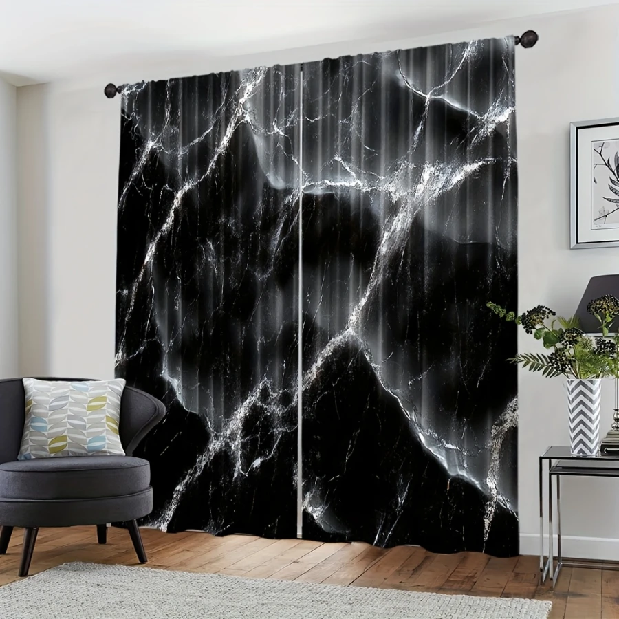 2PCS Digital Printed Curtains, Death Skull Pattern, Gothic Home Decor Style Rod Pocket Drapes for Bedroom Living Room Decor