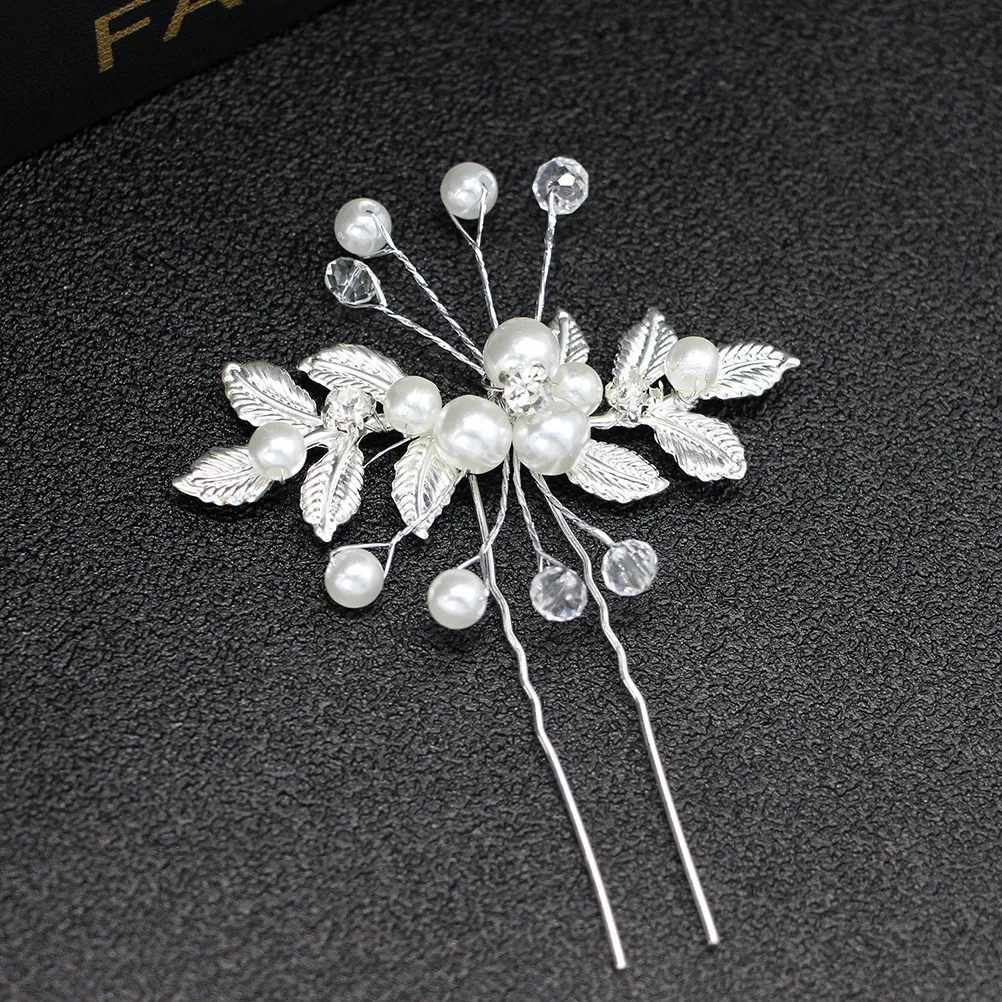 

6Pcs U Shaped Bridal Hairpins Pearl Crystal Alloy Leaf Wedding Hair Accessories for Women Princess Bride Charm Graceful Party
