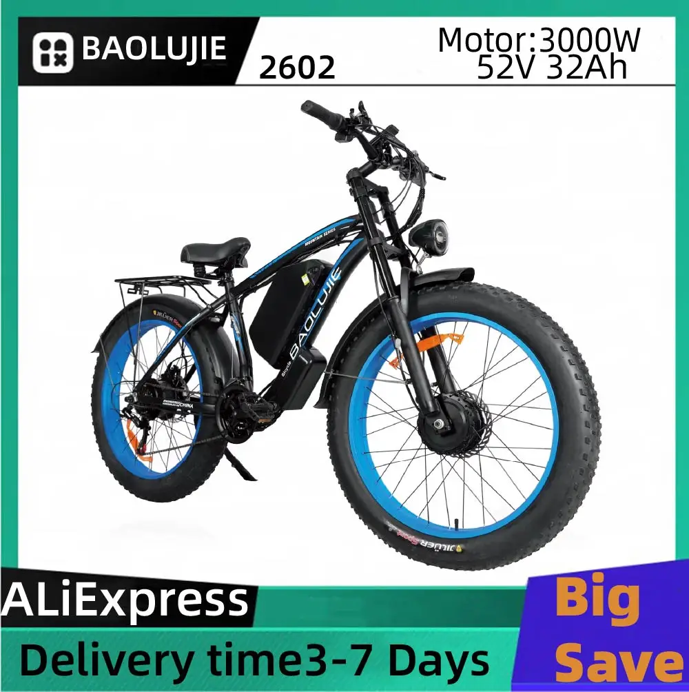 

BAOLUJIE 2602 Electric bicycle 3000W Motor 52V32Ah Battery City Commuter Electric Bike 26 inch Tire All Terrain E-bike