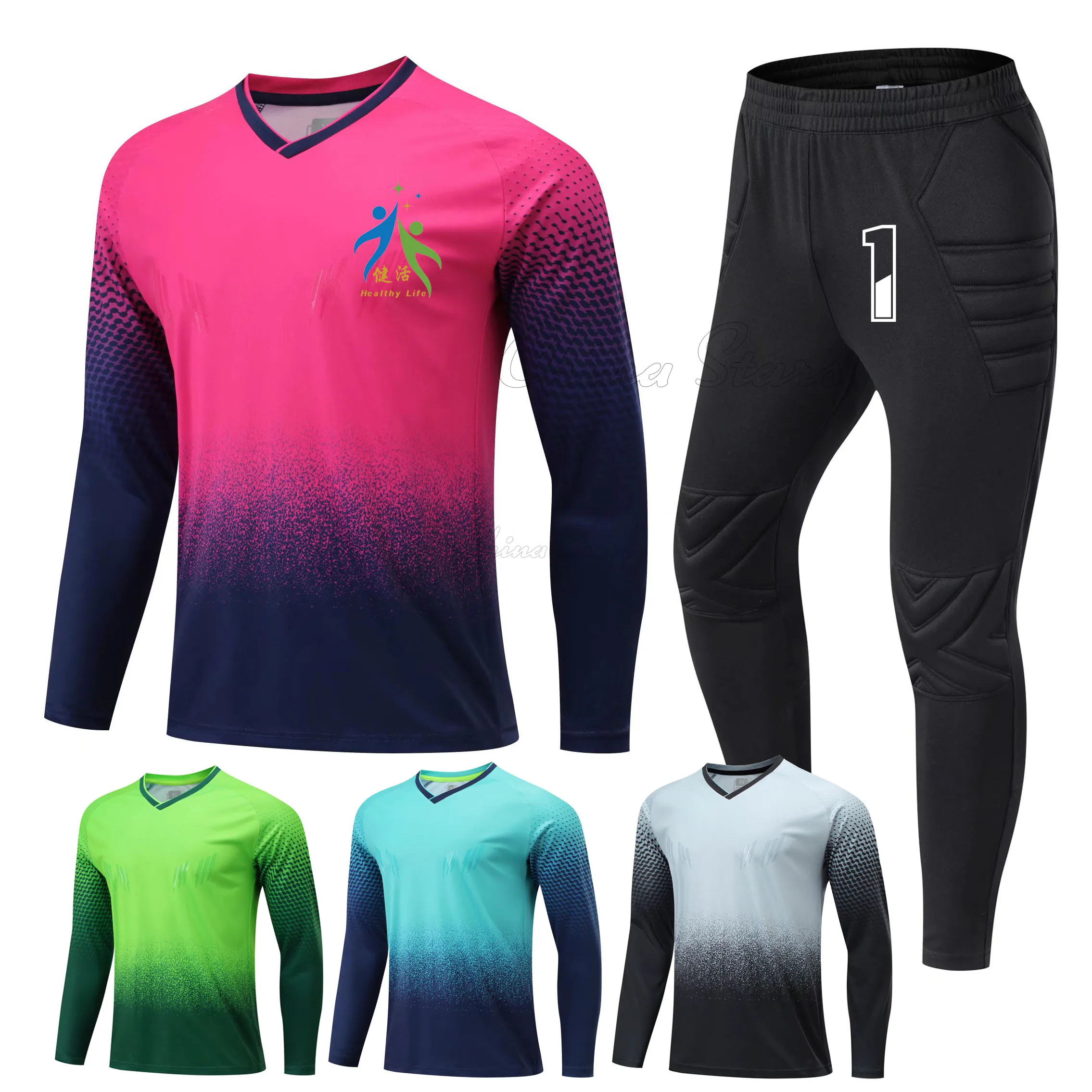 Men Football Goalkeeper's Uniform , Athletes Soccer Goalie Shirt, Children Football Player Pant Clothes DIY Custom Sportwear Kit