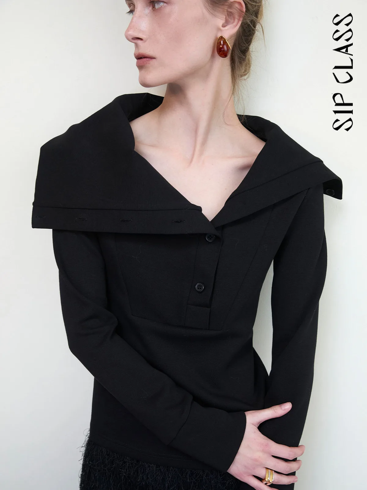 

Bla Slim Fit Long Sve Sweatirt Women's Faion Spring Casual Sle ort Top Brand SIP CLASS Turn-down Collar