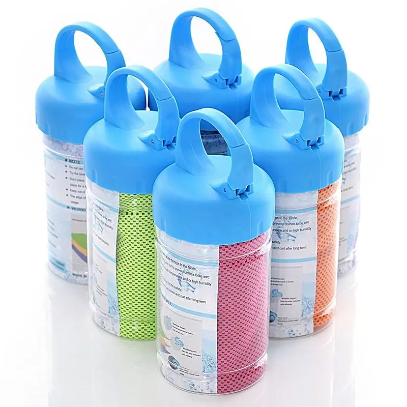 *Breathable Cooling Quick Drying Ice Silk Towel with Storage Bottle Sweat Wick Instant Cool Sport Towel Swimming Yoga Gym Towel