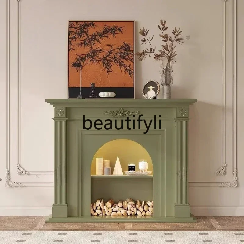 

French cream wind solid wood carving flower fireplace cabinet, American living room fireplace side cabinetAsmt5203