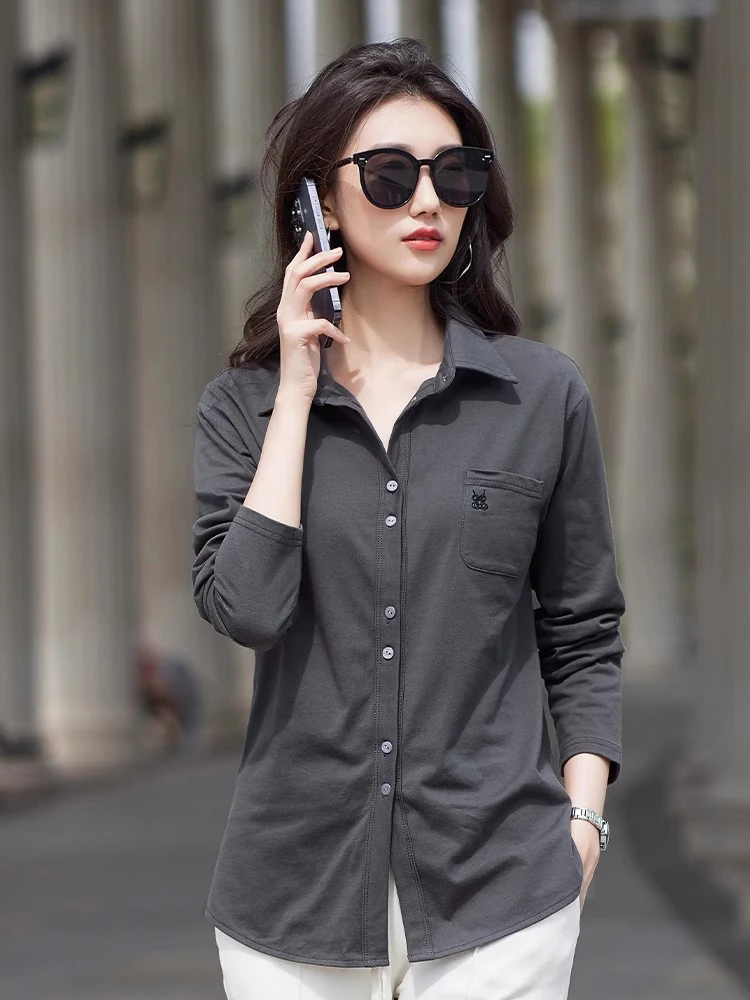 New Women Spring Summer Loose Shirt Fashion Turn-down Collar Long Sleeve Single Breasted Shirt Simplicity Casual Female Shirt