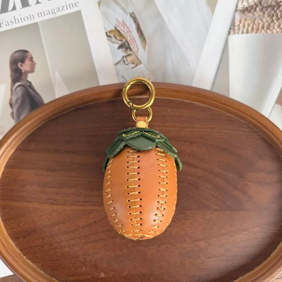 Genuine Leather Knitting Diy Handmade Crochet Pine Cone Acorns Plant Keyring Handmade Pine Cone Accessories Keychain Brown Green