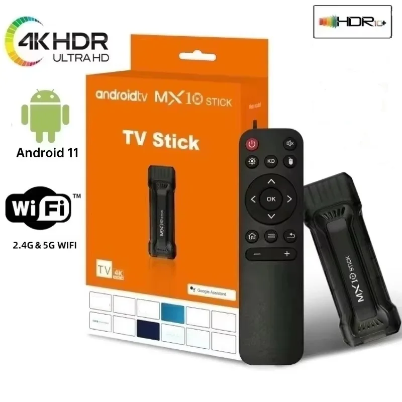 Atacado mx10 tv stick rk3228a hdr iptv 4k smart tv dongle duplo wifi 1gb 8gb 4 núcleo 64bit android tv box com controle remoto