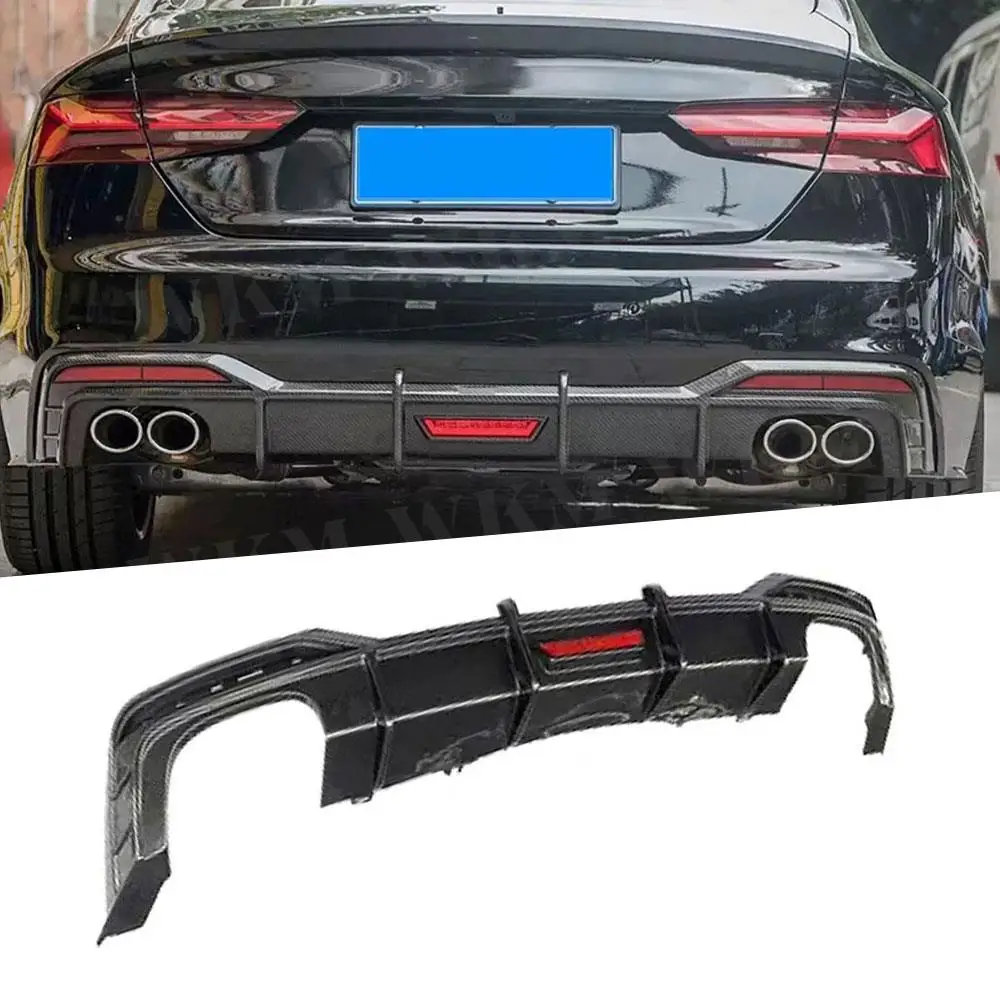 For Audi A5 Sline S5 Sport 2021 Carbon Fiber Rear Bumper Diffuser Extension Splitter LED Light Guard Spoiler Bumper Protector