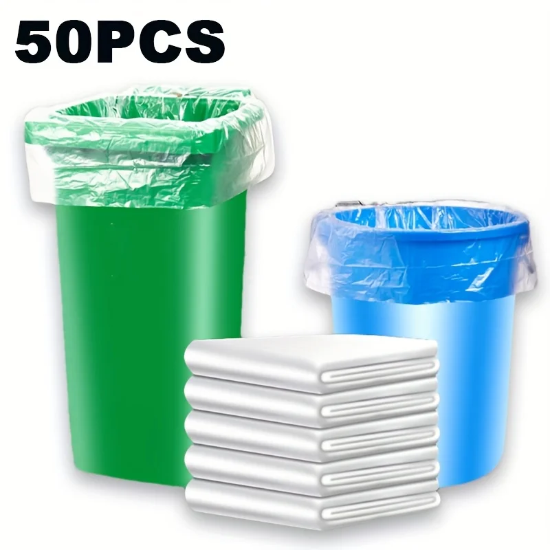 50 Stück Einweg-Müllbeutel, verdickte, extra große Plastiktüten, transparente, flache Müllbeutel für Hotel, Haushalt, Küche