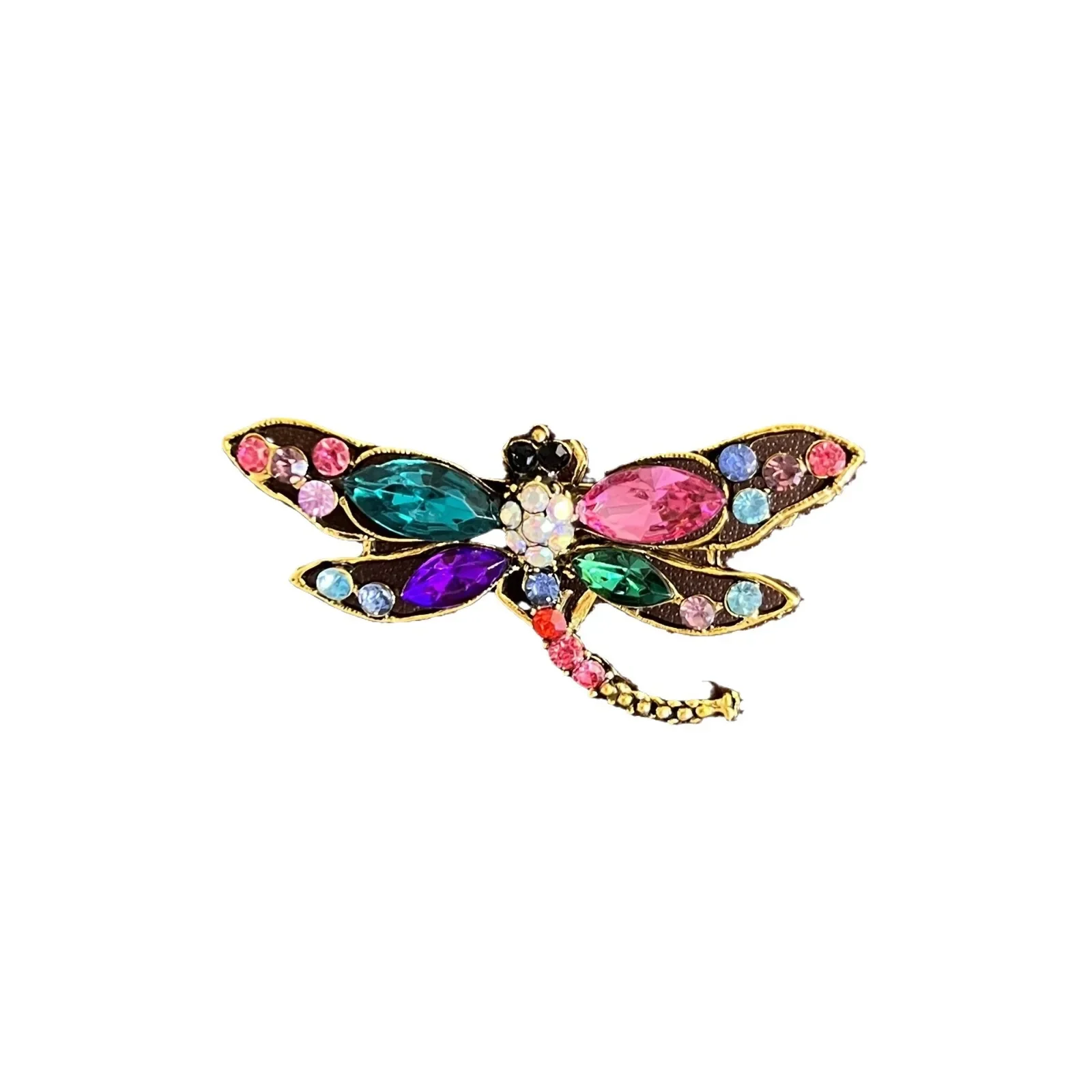 Vintage Colored Crystal Rhinestone Dragonfly Brooch for Women Exquisite Elegant Insect Lapel Pin Clothing Accessories Party Gift
