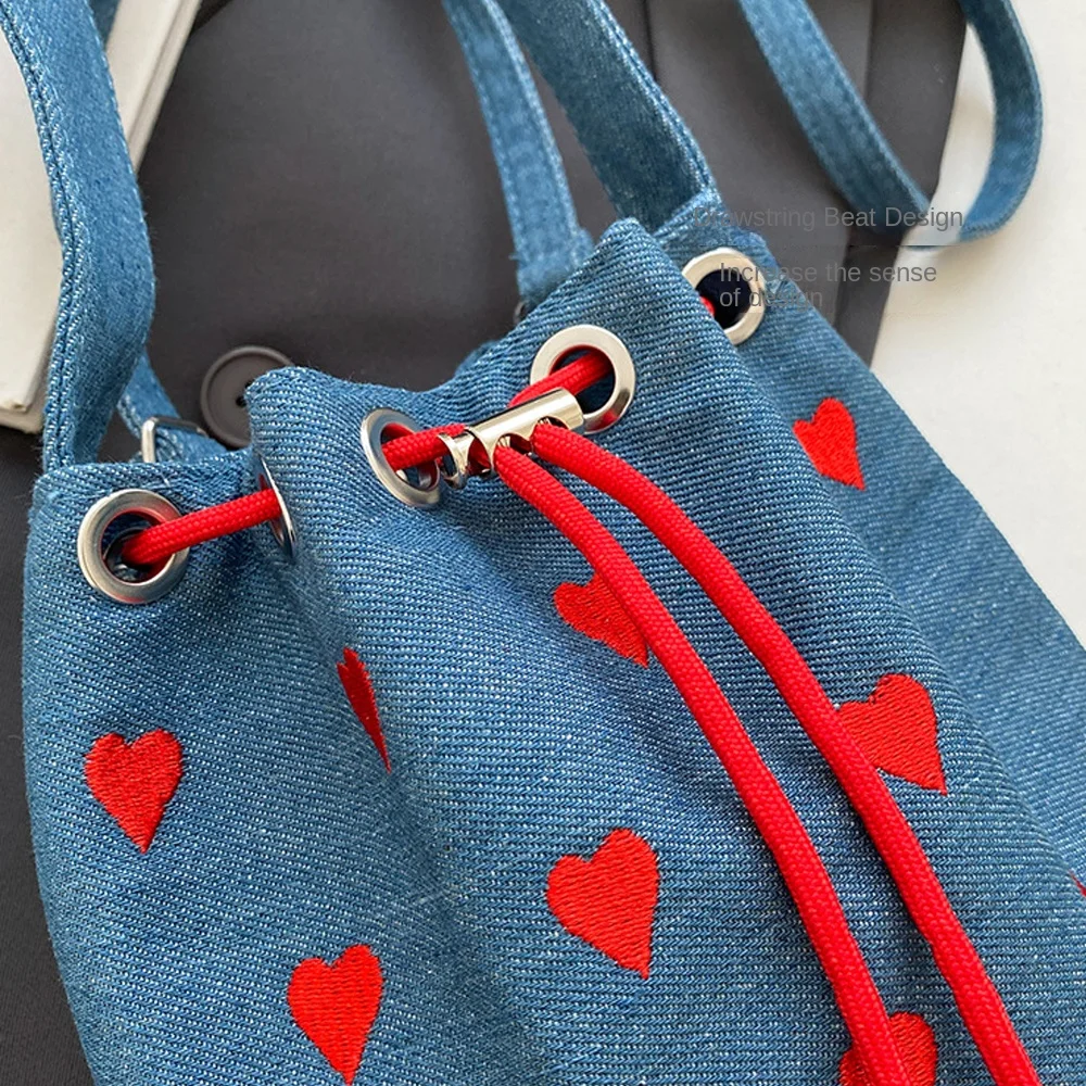 New Heart-shaped Canvas Bag Large capacity Reusable Bucket Tote Bags Cute Women Shopping Bag