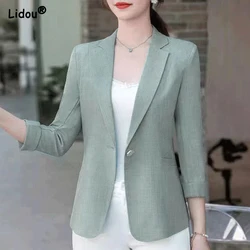 Blazers con muescas y botones para mujer, ropa de oficina Formal de Color sólido, manga de tres cuartos, a la moda