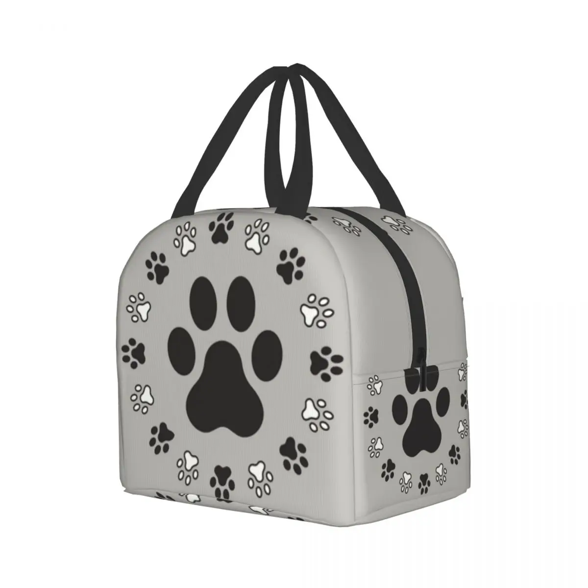 Animal Pug Footprints Portable Lunch Box Women Leakproof Cat Pug And Dog Pug Footprints In Black Food Insulated Lunch Bag